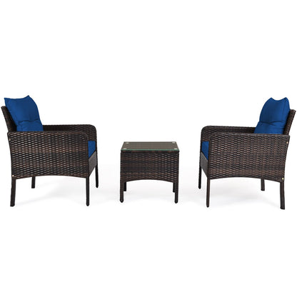 Gymax 3 pezzi Rattan Patio Conversation Furniture Set Yard Outdoor w/
