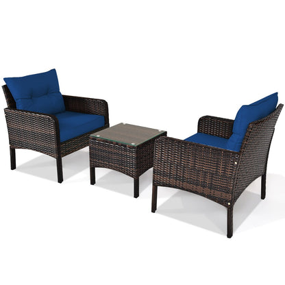 Gymax 3 pezzi Rattan Patio Conversation Furniture Set Yard Outdoor w/
