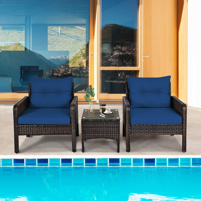 Gymax 3 pezzi Rattan Patio Conversation Furniture Set Yard Outdoor w/
