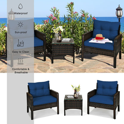 Gymax 3 pezzi Rattan Patio Conversation Furniture Set Yard Outdoor w/