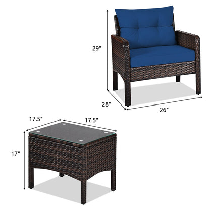 Gymax 3 pezzi Rattan Patio Conversation Furniture Set Yard Outdoor w/