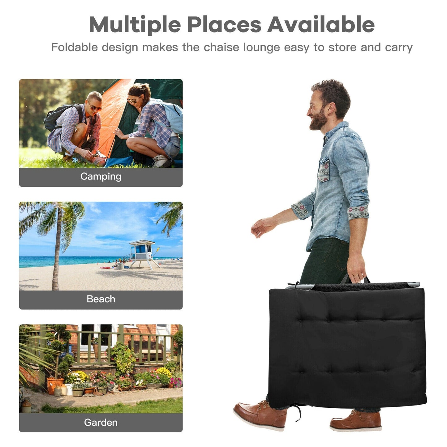 Sedia a sdraio pieghevole imbottita oversize Gymax a 4 pieghe reclinabile