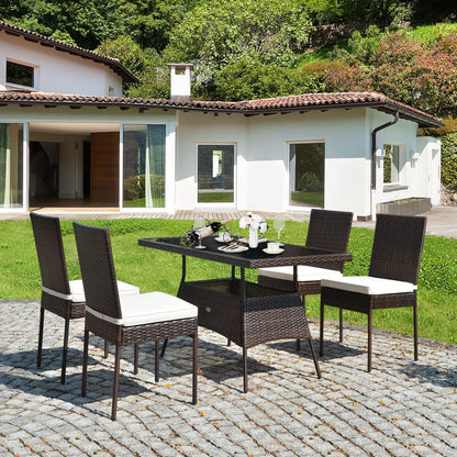 Set di mobili da esterno Gymax 5 pezzi in rattan, tavolo da pranzo e sedie da giardino