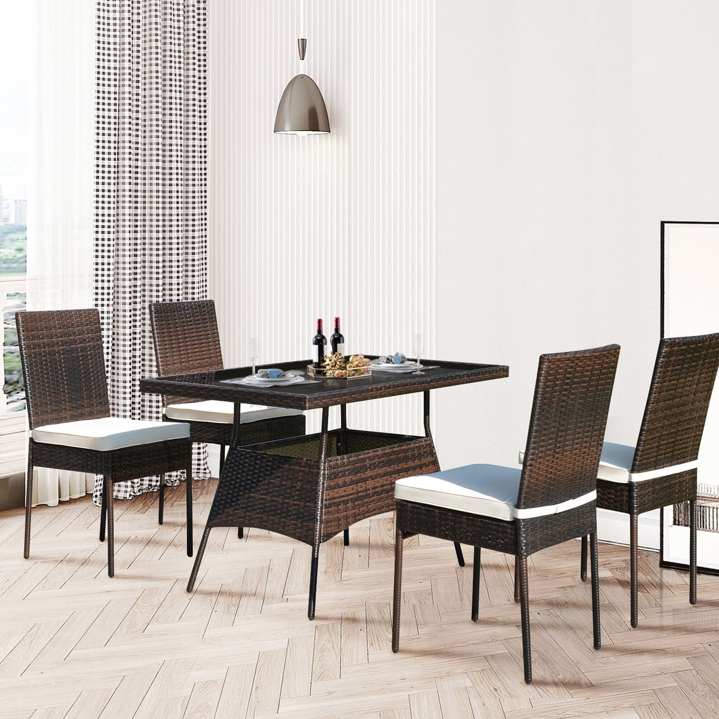 Set di mobili da esterno Gymax 5 pezzi in rattan, tavolo da pranzo e sedie da giardino