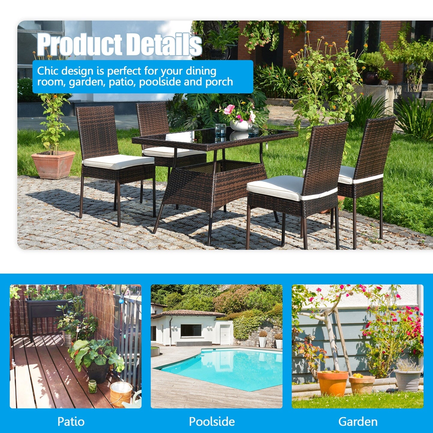 Set di mobili da esterno Gymax 5 pezzi in rattan, tavolo da pranzo e sedie da giardino