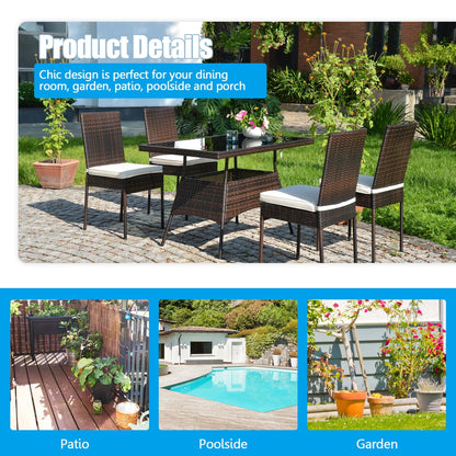 Set di mobili da esterno Gymax 5 pezzi in rattan, tavolo da pranzo e sedie da giardino