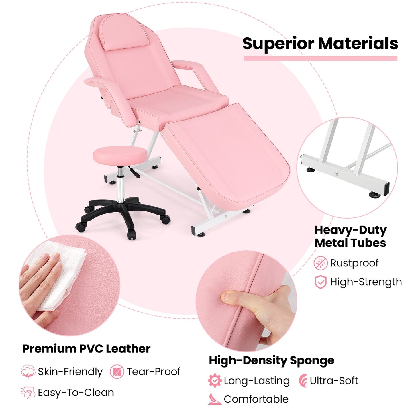 Poltrona per il viso Gymax da 73'' con sgabello idraulico, schienale regolabile e