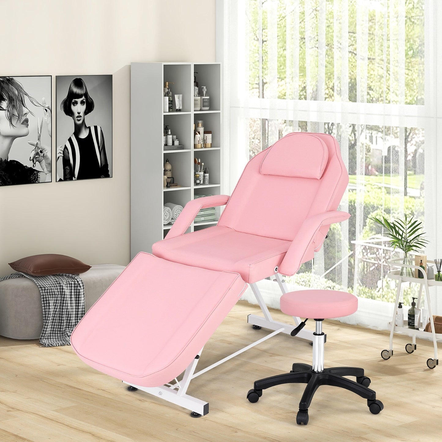 Poltrona per il viso Gymax da 73'' con sgabello idraulico, schienale regolabile e