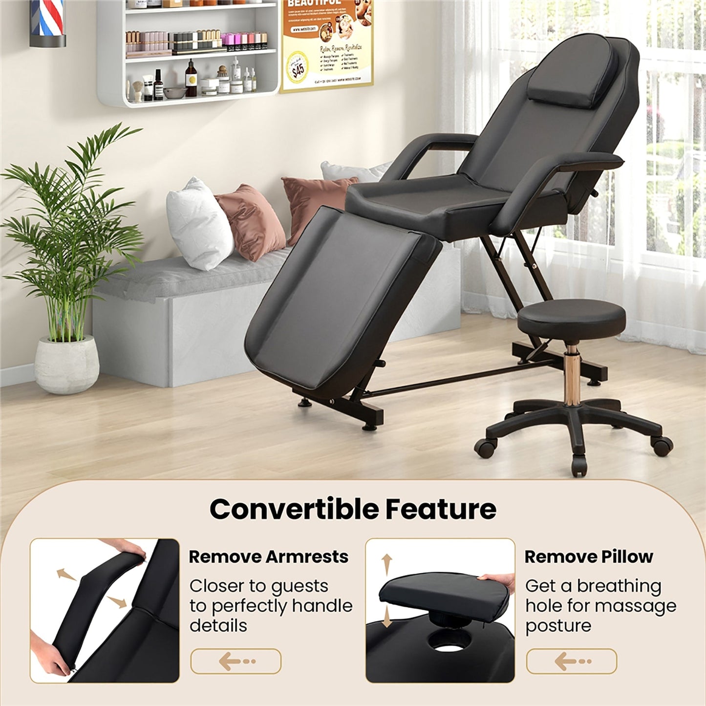 Poltrona per il viso Gymax da 73'' con sgabello idraulico con braccioli staccabili e