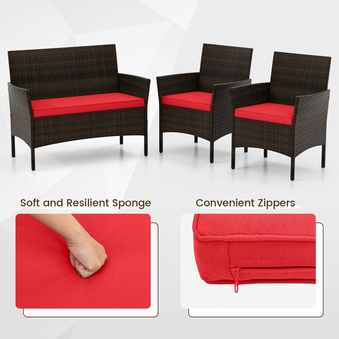 Set di mobili da giardino Gymax da 8 pezzi con cuscini lavabili e vetro temperato