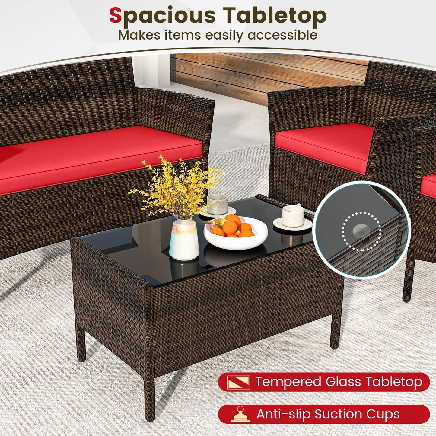 Set di mobili da giardino Gymax da 8 pezzi con cuscini lavabili e vetro temperato