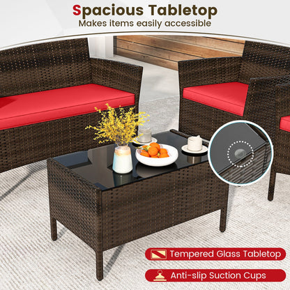 Set di mobili da giardino Gymax da 8 pezzi con cuscini lavabili e vetro temperato