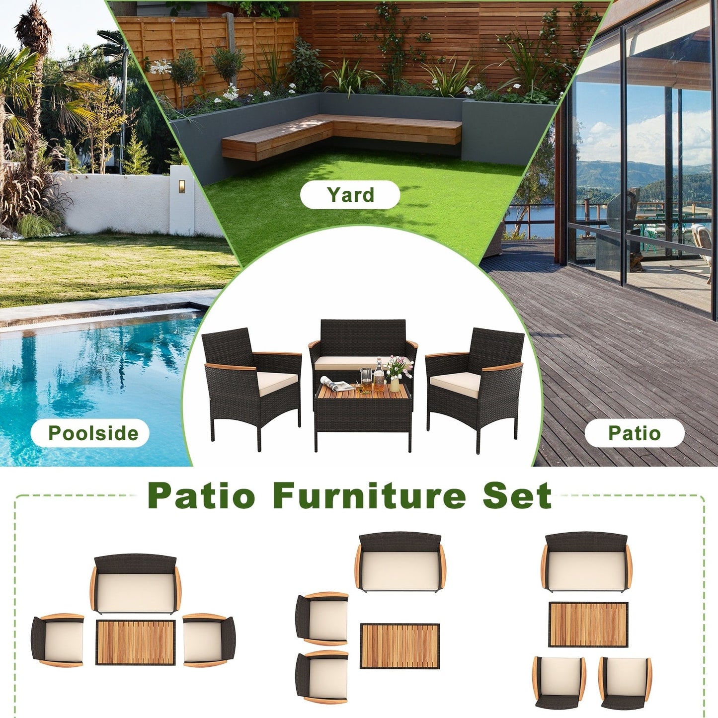Set di mobili da giardino in rattan da 8 pezzi Gymax Rattan Conversation