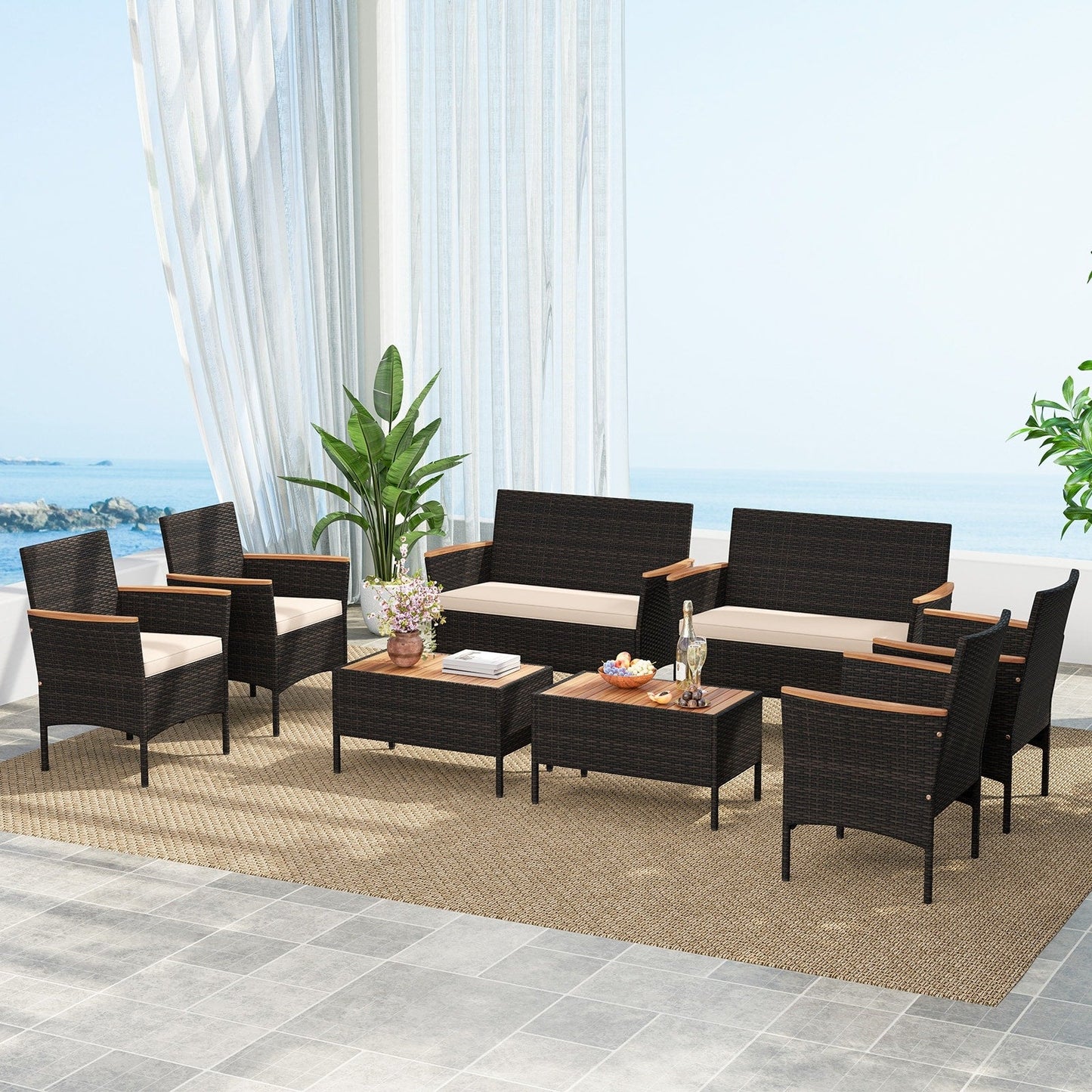Set di mobili da giardino in rattan da 8 pezzi Gymax Rattan Conversation