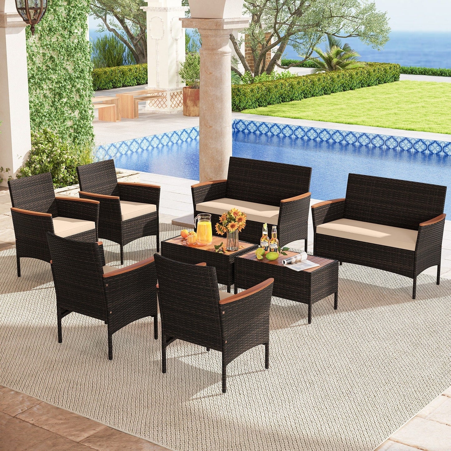 Set di mobili da giardino in rattan da 8 pezzi Gymax Rattan Conversation