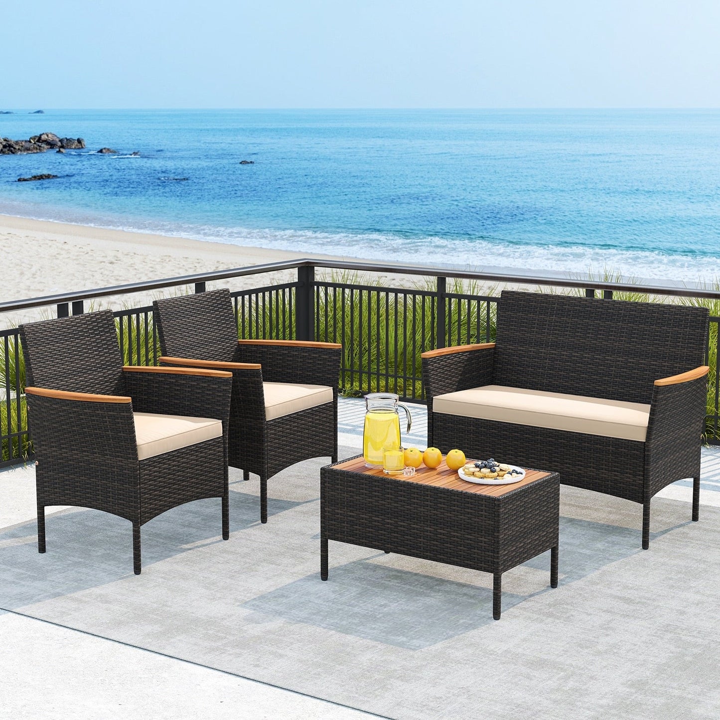 Set di mobili da giardino in rattan da 8 pezzi Gymax Rattan Conversation