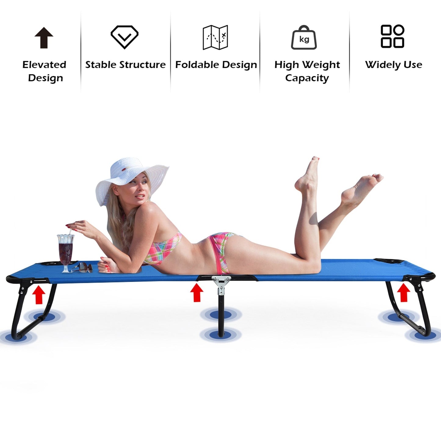 Letto da campeggio pieghevole blu Gymax per esterni, lettino militare per dormire