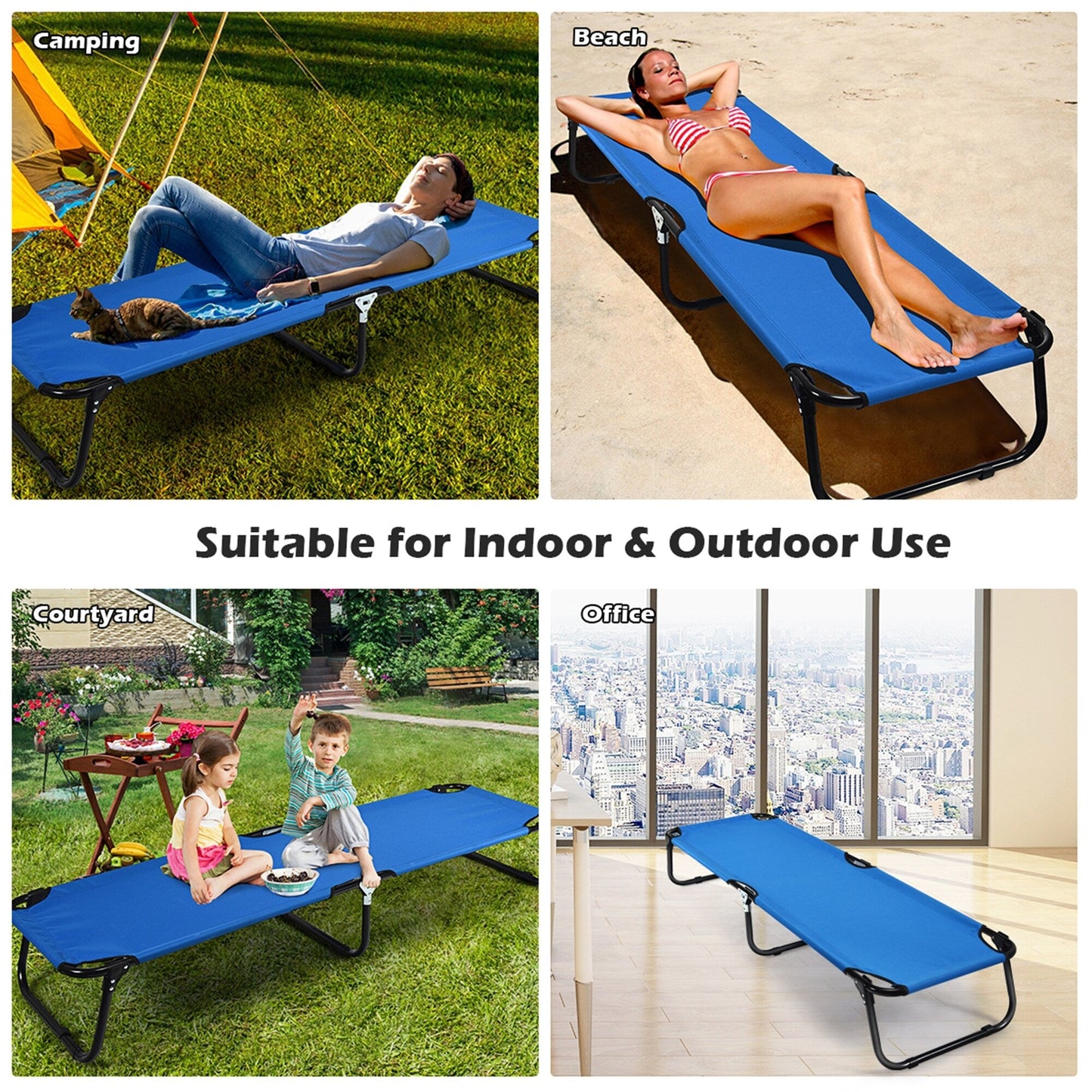 Letto da campeggio pieghevole blu Gymax per esterni, lettino militare per dormire