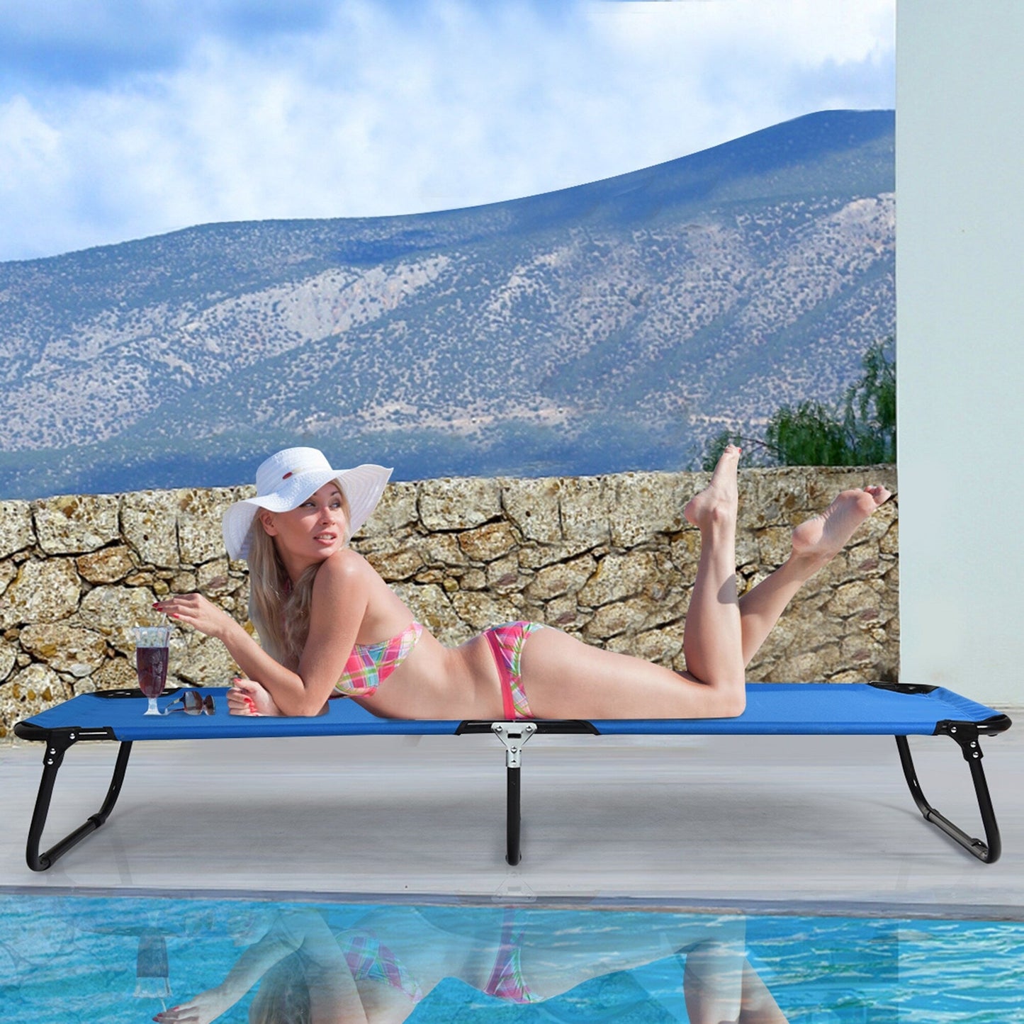 Letto da campeggio pieghevole blu Gymax per esterni, lettino militare per dormire