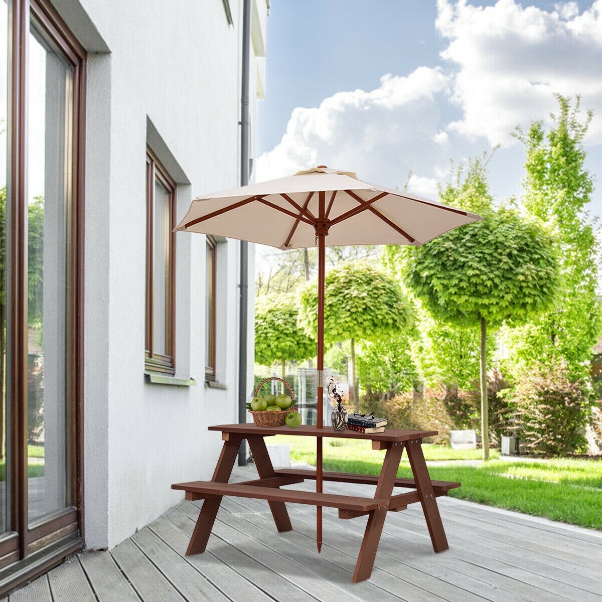 Tavolo da picnic per bambini da esterno con 4 posti e panca pieghevole Gymax