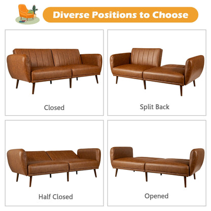 Divano letto futon trasformabile Gymax in PU regolabile con struttura in legno