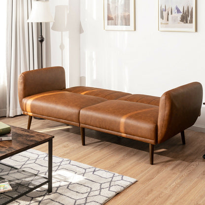 Divano letto futon trasformabile Gymax in PU regolabile con struttura in legno