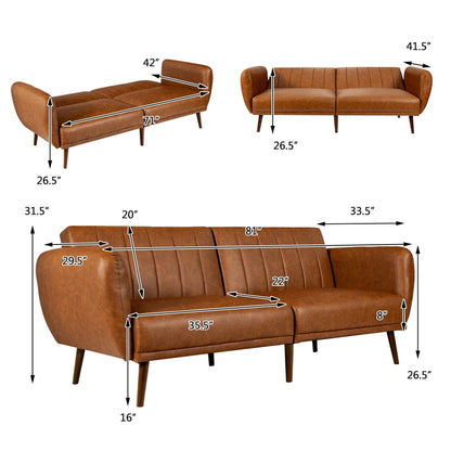 Divano letto futon trasformabile Gymax in PU regolabile con struttura in legno