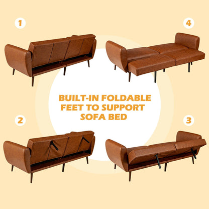 Divano letto futon trasformabile Gymax in PU regolabile con struttura in legno