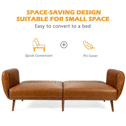 Divano letto futon trasformabile Gymax in PU regolabile con struttura in legno