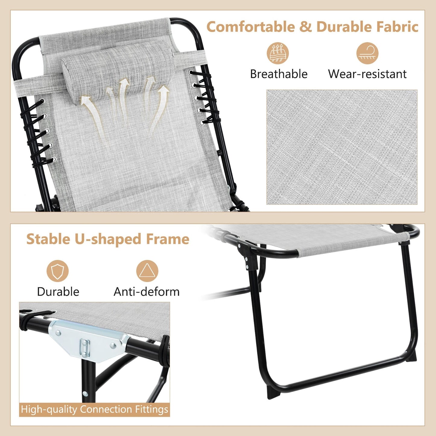 Sedia a sdraio pieghevole da spiaggia Gymax con cuscino a 4 livelli