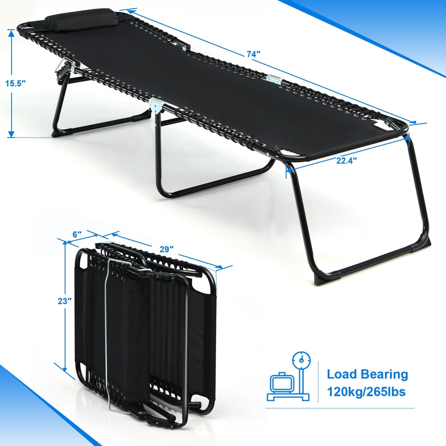 Sedia a sdraio pieghevole da spiaggia Gymax con cuscino a 4 livelli