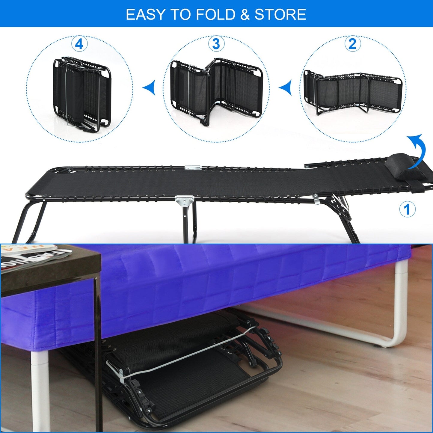 Sedia a sdraio pieghevole da spiaggia Gymax con cuscino a 4 livelli