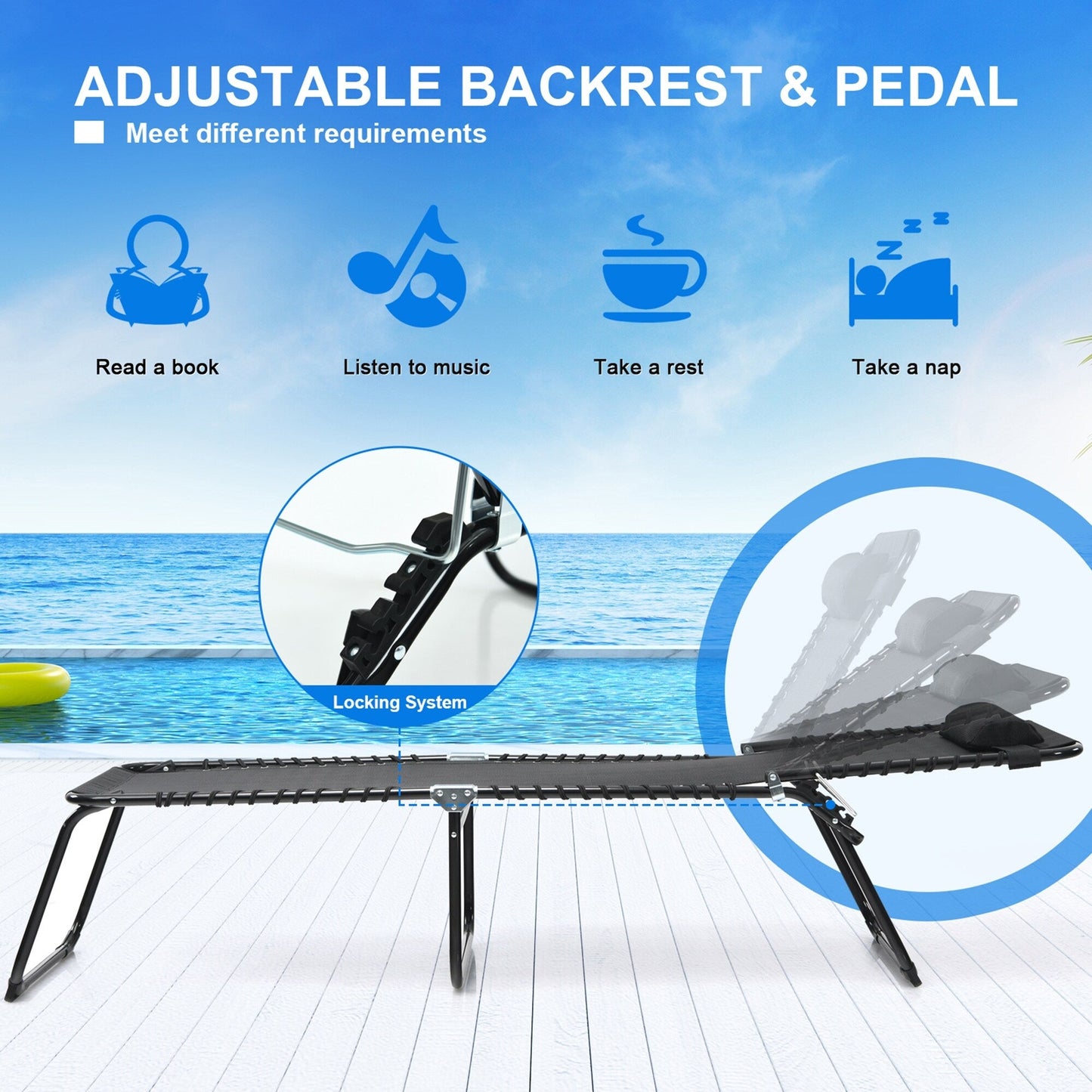 Sedia a sdraio pieghevole da spiaggia Gymax con cuscino a 4 livelli