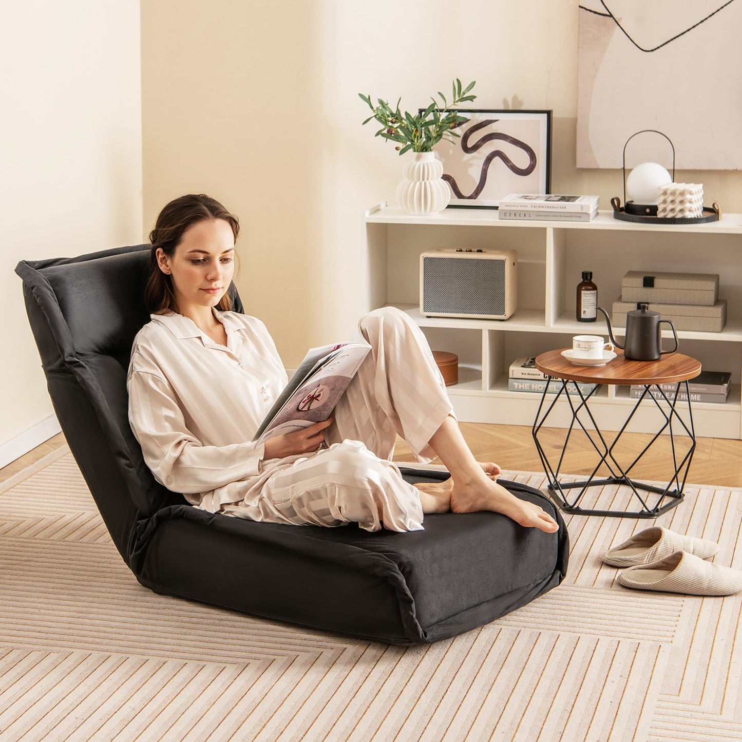 Sedia da pavimento pieghevole Gymax, poltrona trasformabile in divano pigro regolabile