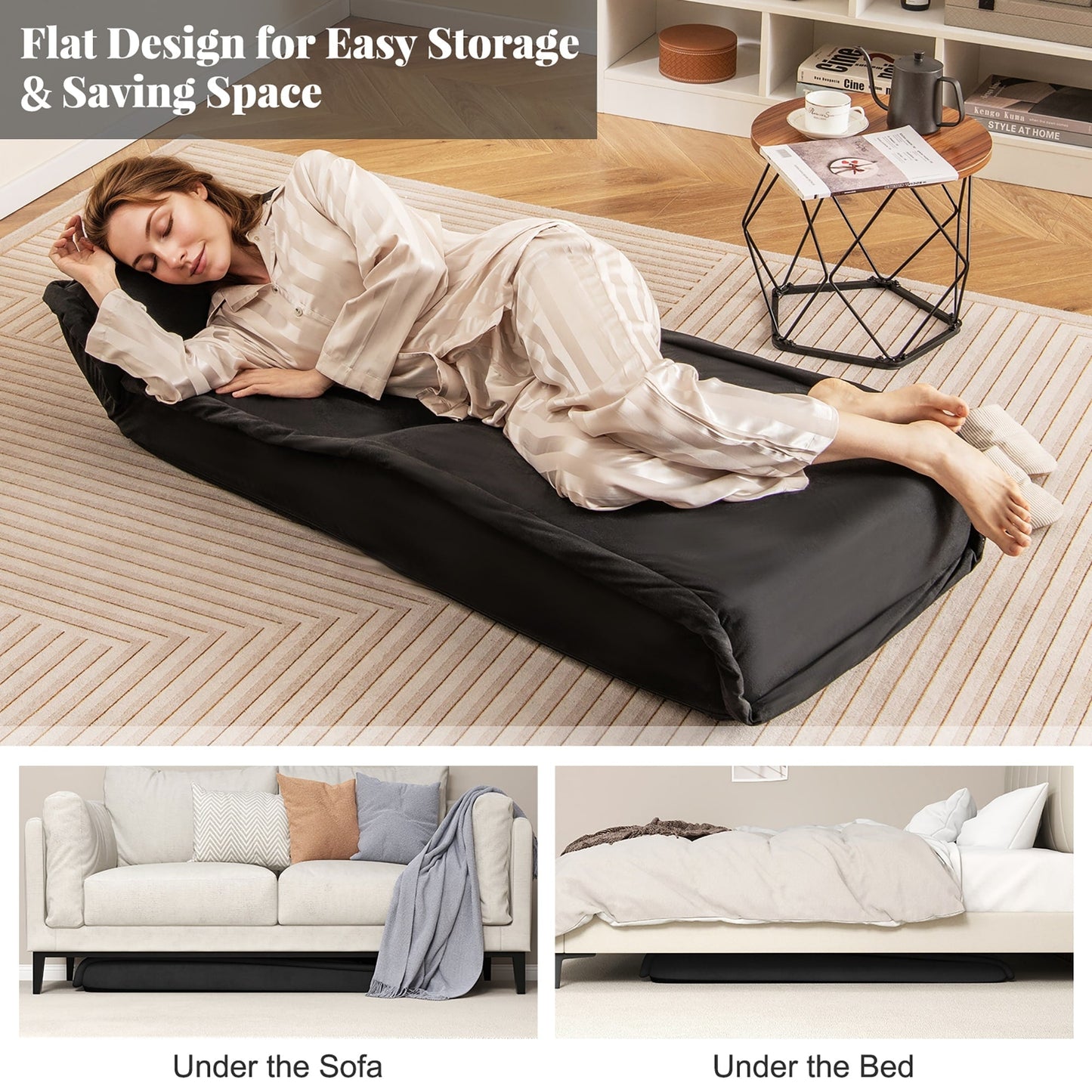 Sedia da pavimento pieghevole Gymax, poltrona trasformabile in divano pigro regolabile