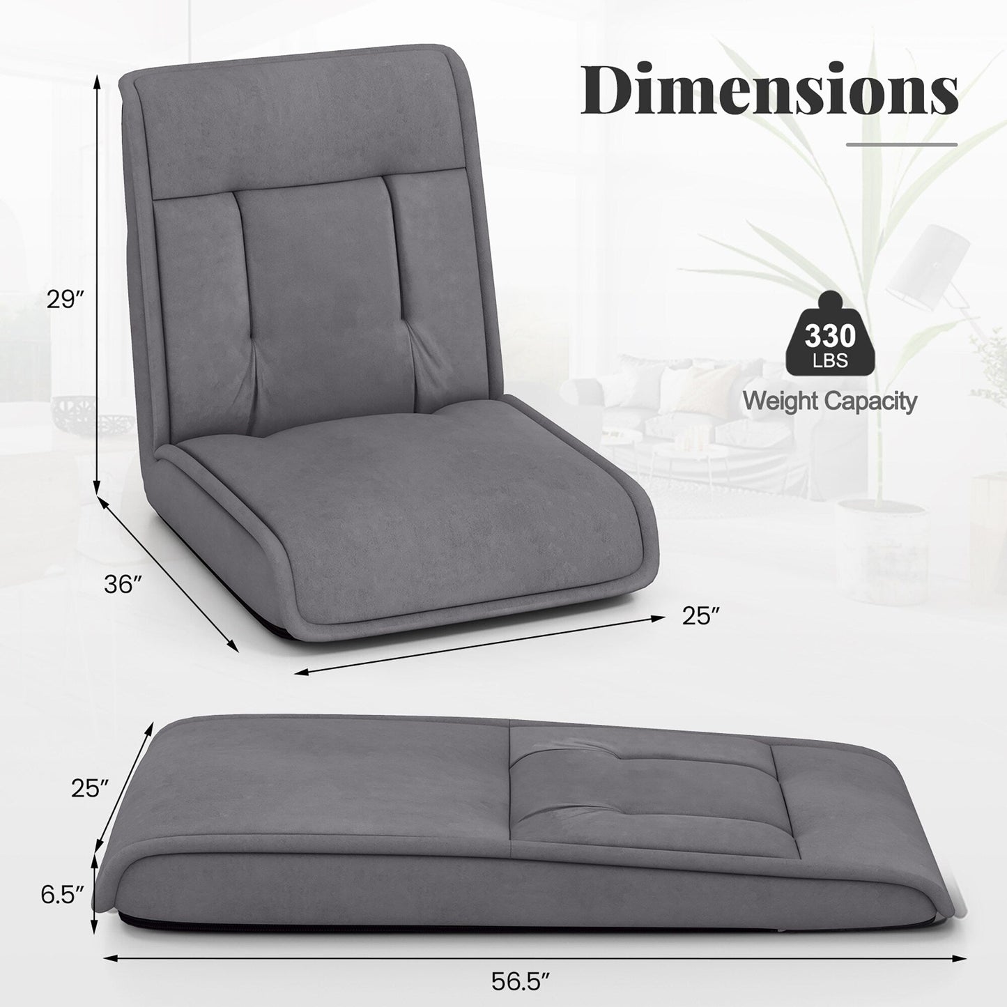 Sedia da pavimento pieghevole Gymax, poltrona trasformabile in divano pigro regolabile