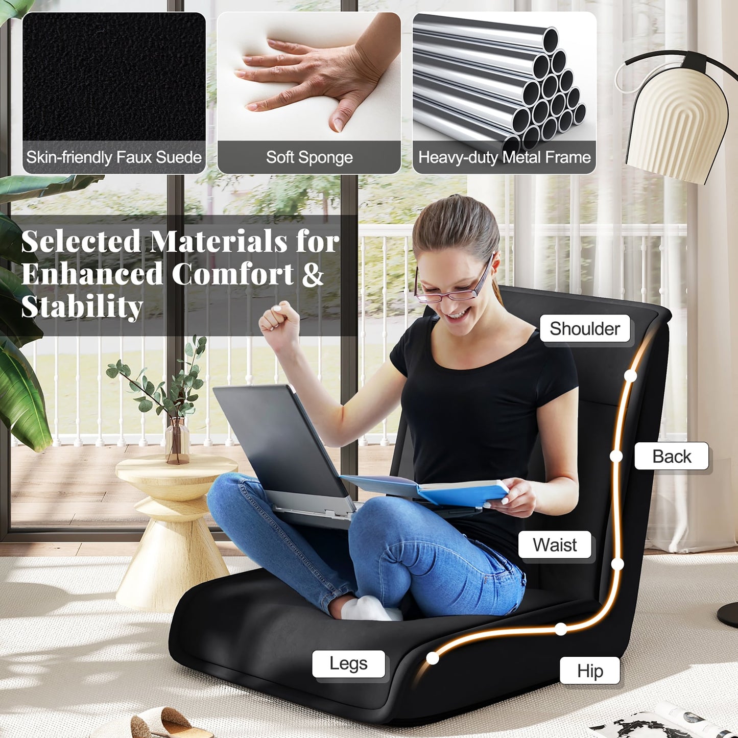 Sedia da pavimento pieghevole Gymax, poltrona trasformabile in divano pigro regolabile