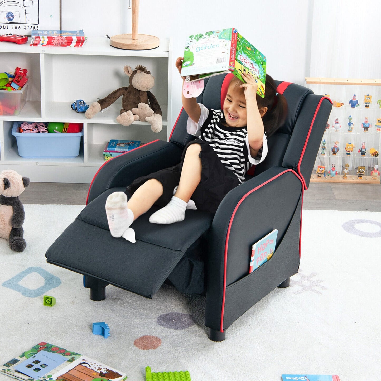 Poltrona reclinabile ergonomica in pelle con poggiapiedi per bambini Gymax