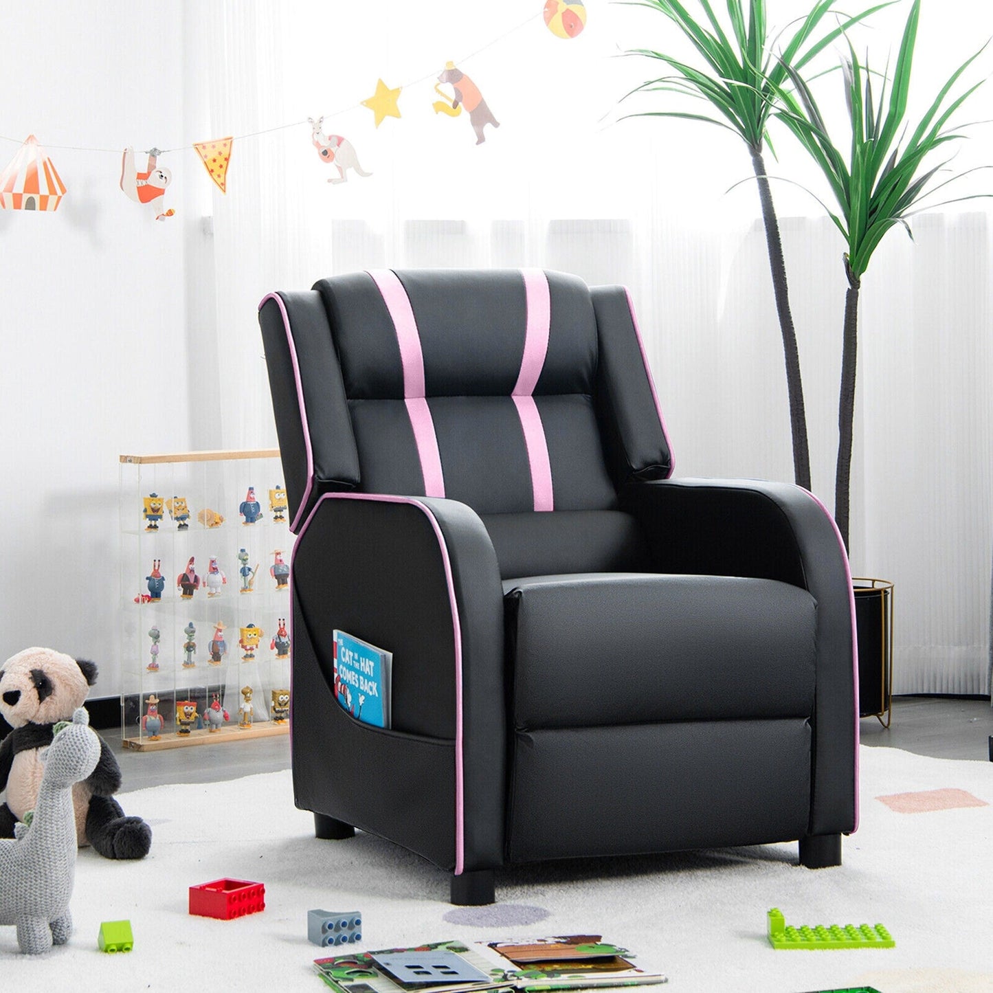Poltrona reclinabile ergonomica in pelle con poggiapiedi per bambini Gymax