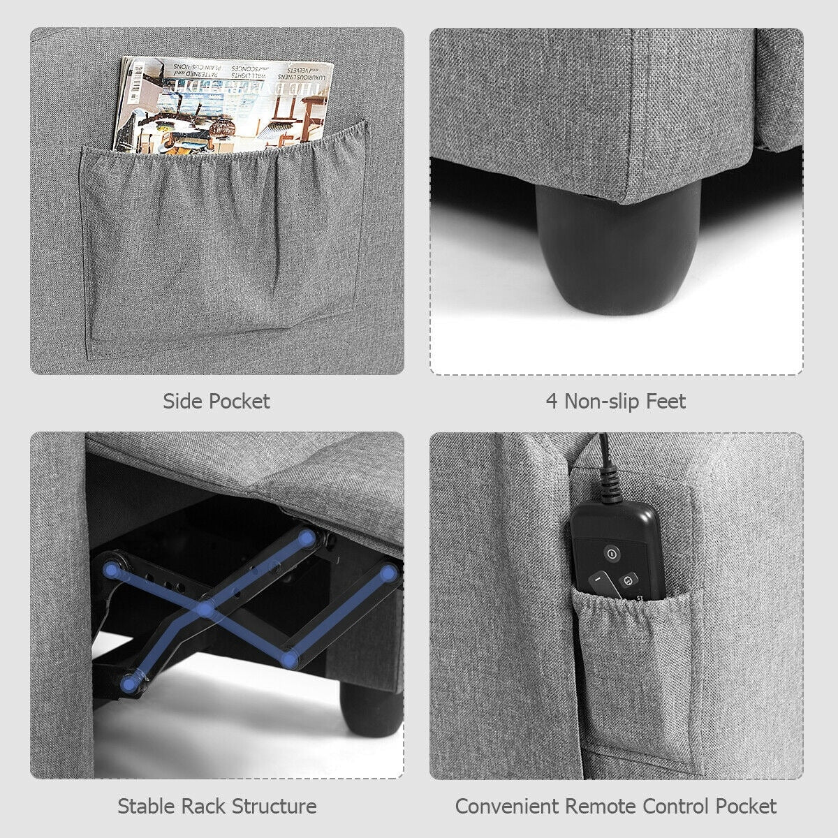 Poltrona reclinabile massaggiante Gymax con seduta singola imbottita e poggiapiedi