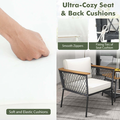 Gymax Set di 3 mobili con tavolino da caffè a 2 livelli in legno di acacia