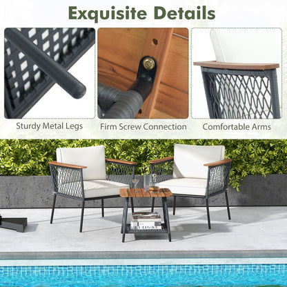 Gymax Set di 3 mobili con tavolino da caffè a 2 livelli in legno di acacia