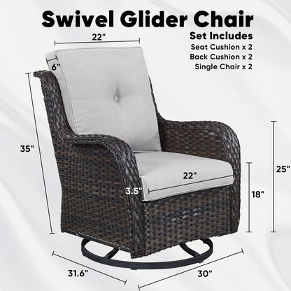 Set di 3 sedie a dondolo girevoli in rattan e vimini Gymojoy con tavolo