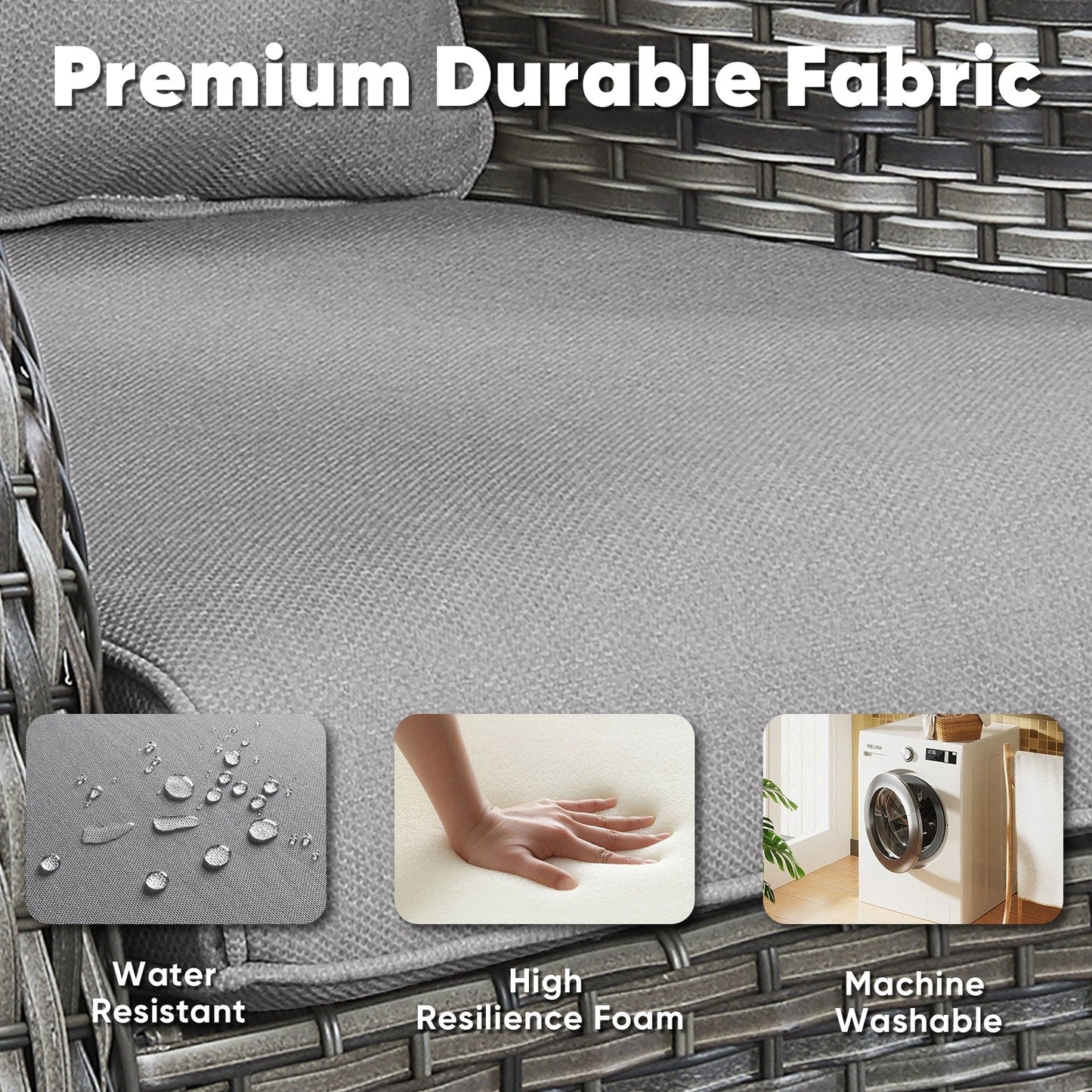 Set di 3 sedie a dondolo girevoli in rattan e vimini Gymojoy con tavolo