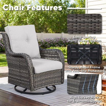 Set di 3 sedie a dondolo girevoli in rattan e vimini Gymojoy con tavolo