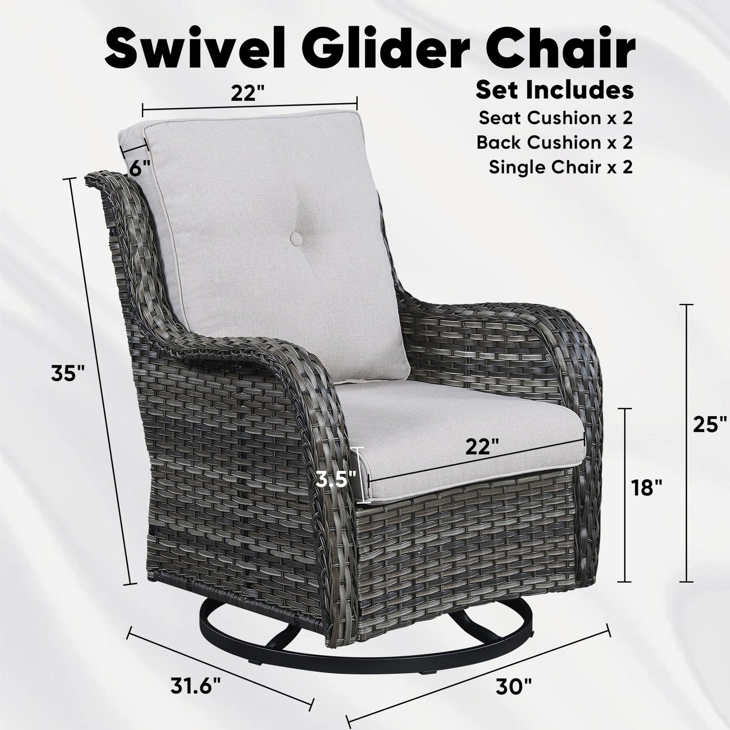 Set di 3 sedie a dondolo girevoli in rattan e vimini Gymojoy con tavolo