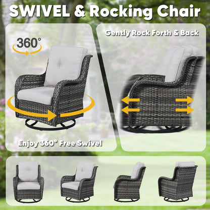 Set di 3 sedie a dondolo girevoli in rattan e vimini Gymojoy con tavolo