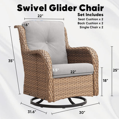 Set di 3 sedie a dondolo girevoli in rattan e vimini Gymojoy con tavolo