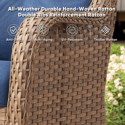 Set di 3 sedie a dondolo girevoli in rattan e vimini Gymojoy con tavolo