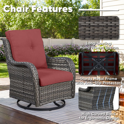 Set di 3 sedie a dondolo girevoli in rattan e vimini Gymojoy con tavolo